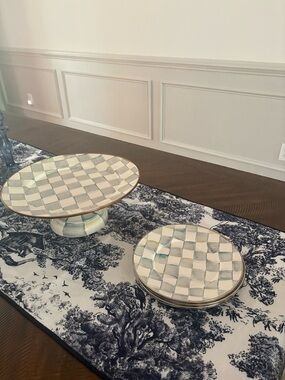 Mackenzie Childs sterling checked gray appetizer plates 4 never used